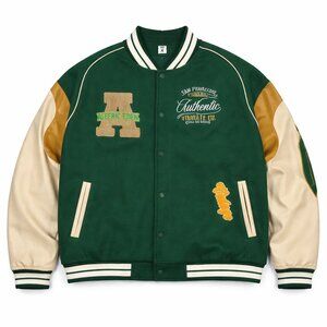 Aelfric Eden San Francisco Authentic Varsity Jacket Green Cream Embroidered XL